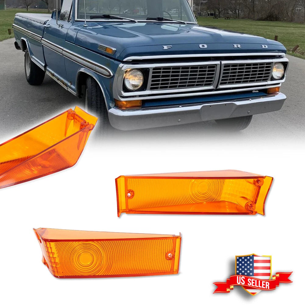 Pair of Amber Front Turn Signal Light Lenses for Ford F100 F250 F350 (1970–1972)