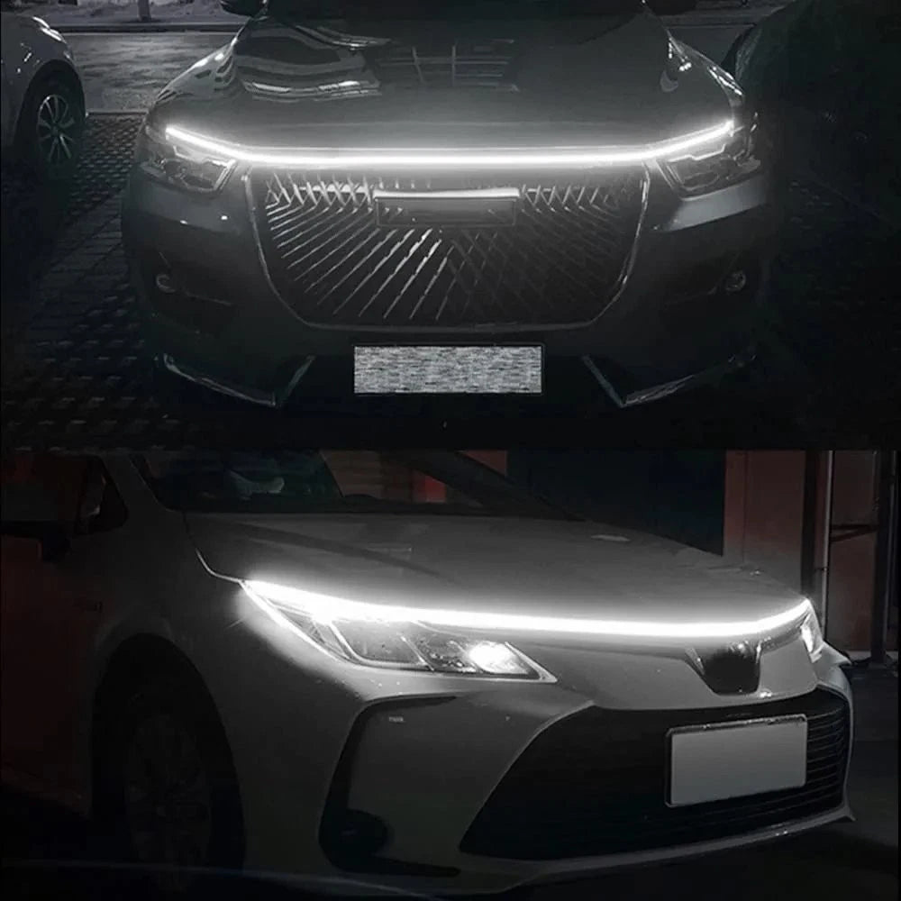 Dynamic White Blue LED DRL Hood Light Strip for Universal Fit (180cm)
