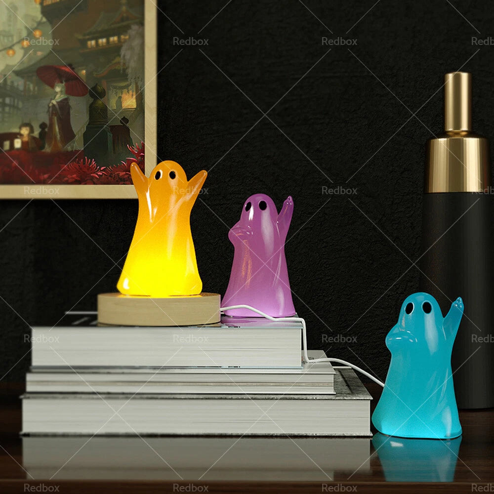 Ghost silicone mold with wooden lighted base for DIY resin epoxy casting