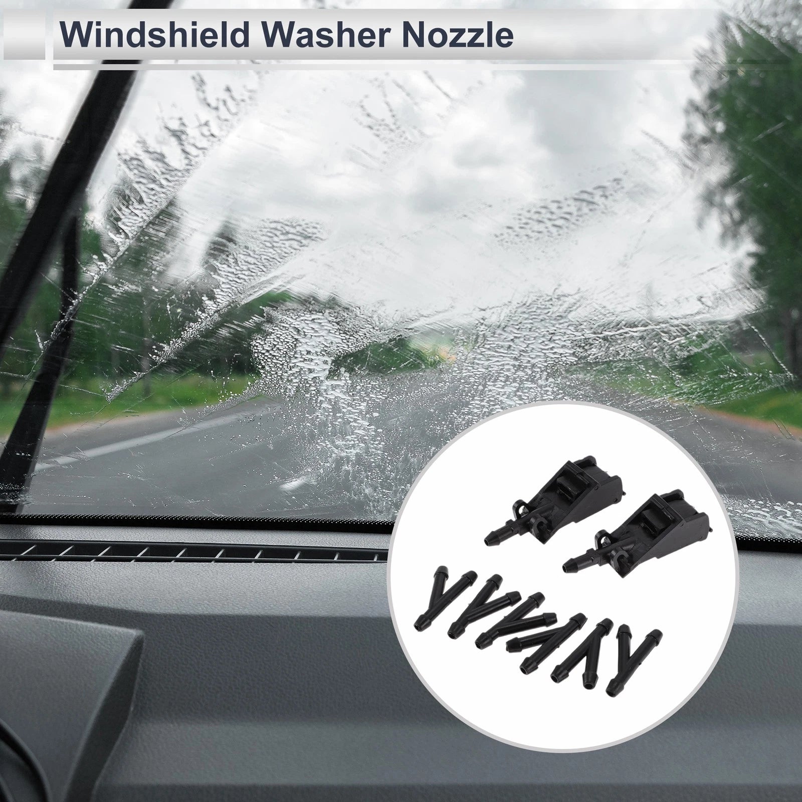 Washer Nozzle Set of 6 w/ Hose Connector for Volkswagen (No. 6E0955985)