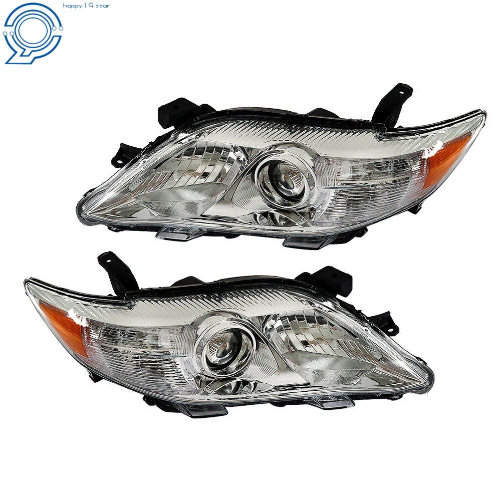 Set of 2 Halogen Headlights for Toyota Camry (2010–2011) Chrome Bezel
