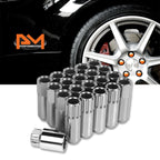 Set of 20 M12X1.5 Silver JDM Open End Aluminum Hex Lug Nuts with Spline Lock