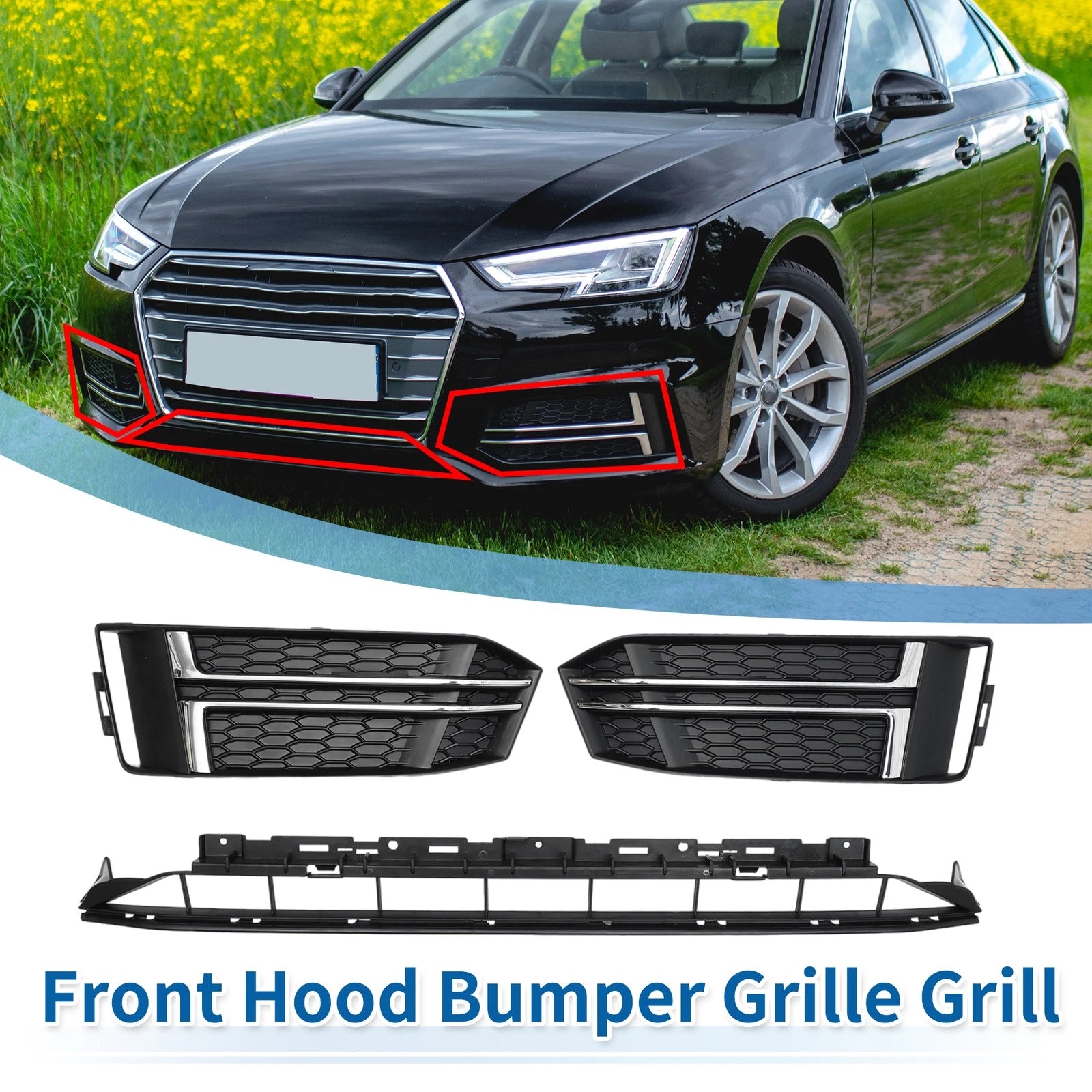 Front Lower Bumper Grille for Audi A4 B9 (2016–2018) Black Sport Style