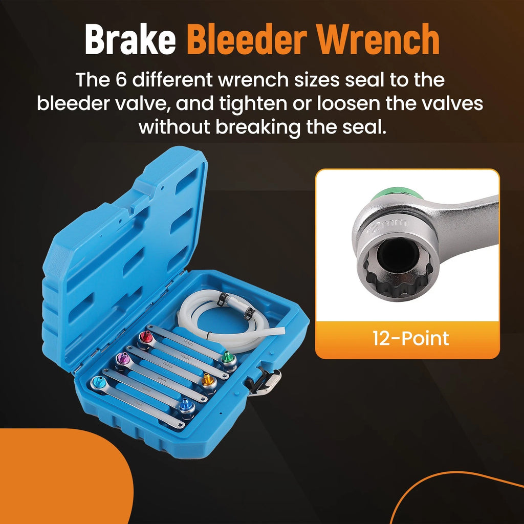 7pc Brake Clutch Oil Bleeder Wrench Kit 12 Point Socket 7-12mm