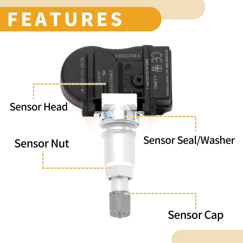 Tire Pressure Sensor for Honda Pilot (2016–2020) No.42753TL0G52 433MHz