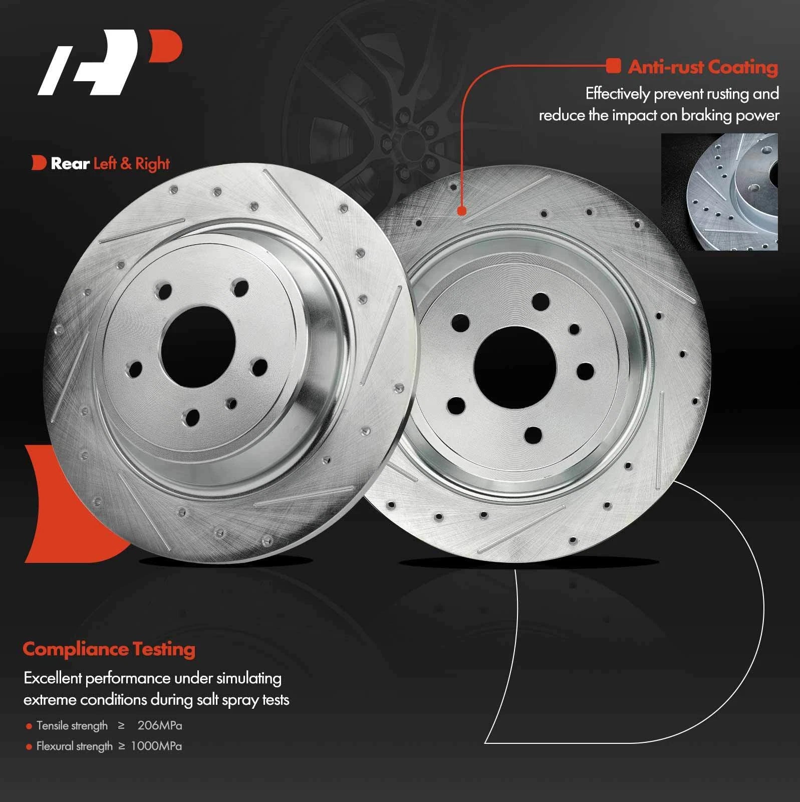 Drilled Brake Rotors for Ford Escape, Fusion, Lincoln MKZ, MKC (2013–2020)