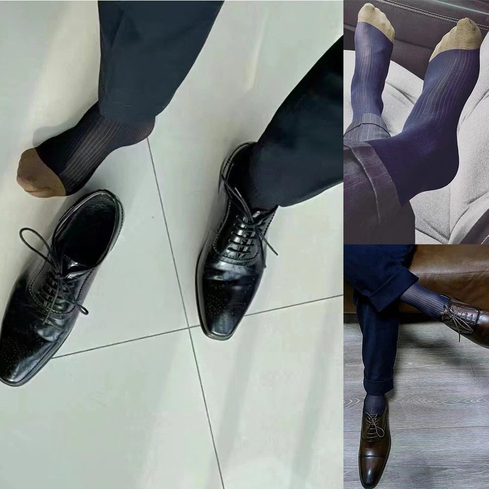 Knee High Dress Socks for Men - Ultra Thin Sheer Silky Striped (1 Pair)