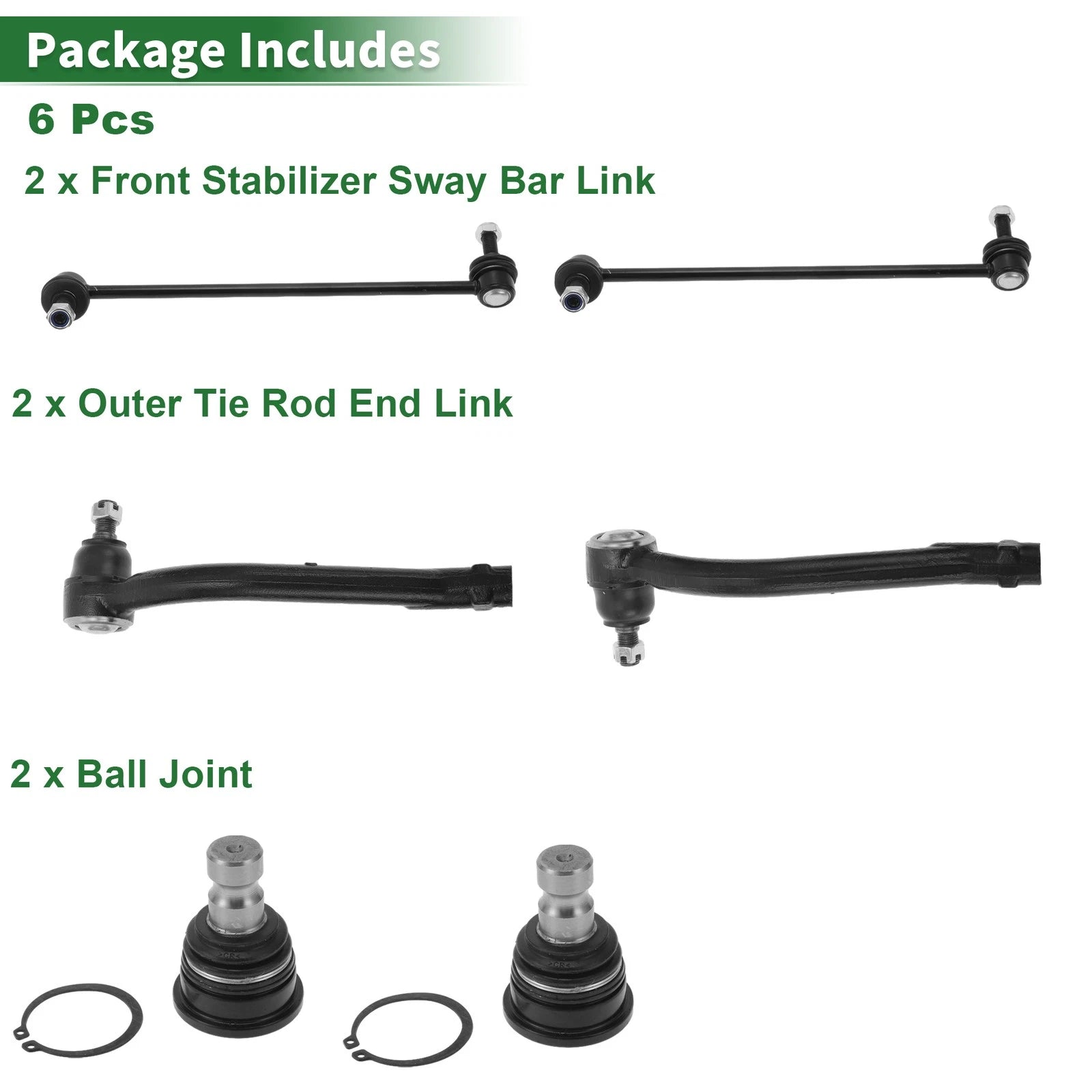 Set of 6 Front Outer Tie Rod Ends & Sway Bar Link for Kia Sorento 