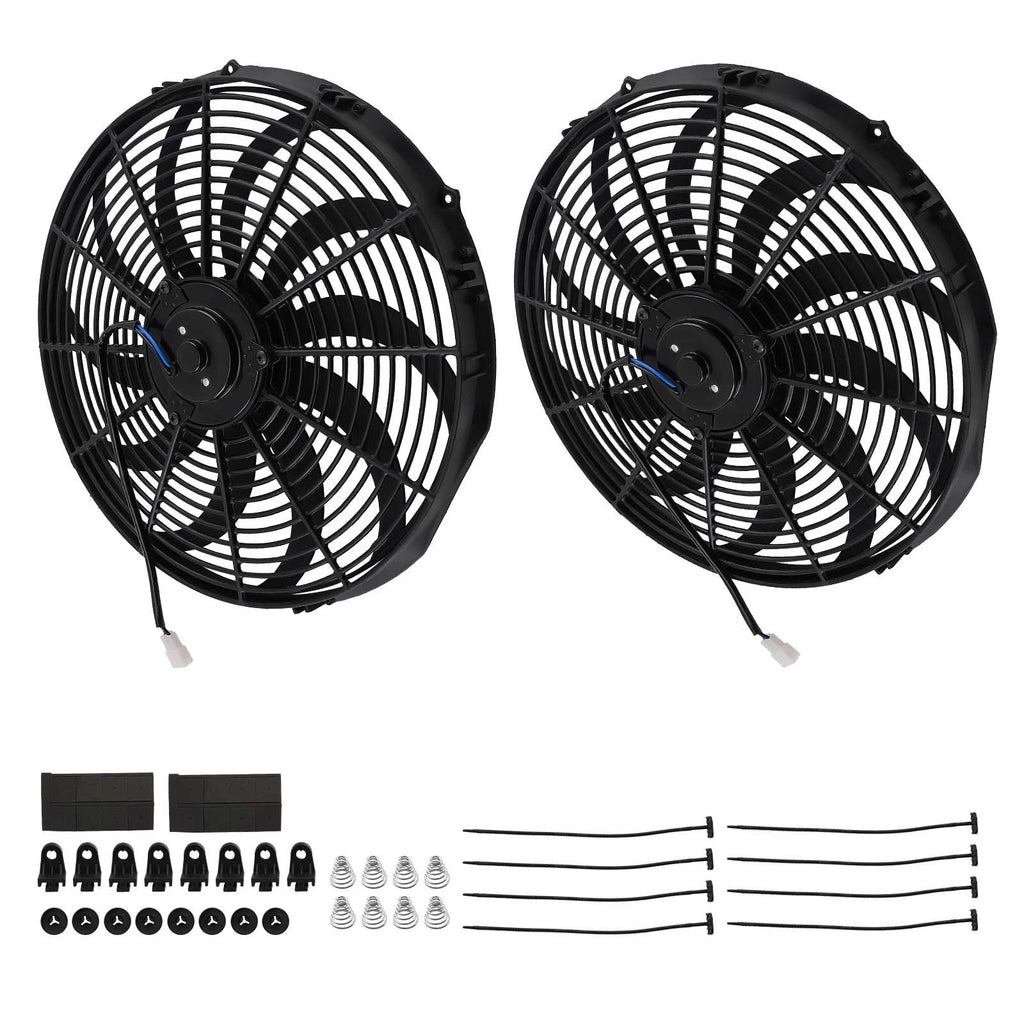 2X Electric Radiator Cooling Slim Fan Assembly 16" 12V 120W Universal Fit