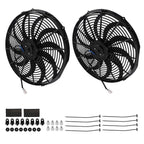 2X Electric Radiator Cooling Slim Fan Assembly 16" 12V 120W Universal Fit