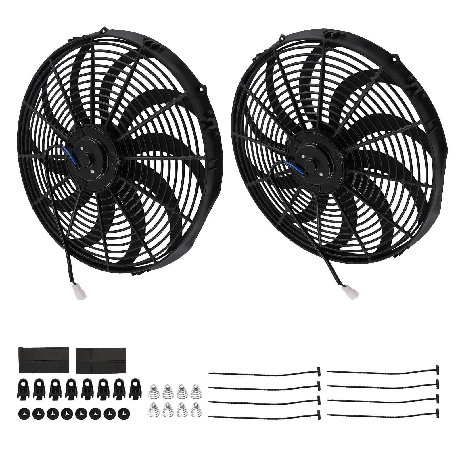 2X Electric Radiator Cooling Slim Fan Assembly 16" 12V 120W Universal Fit