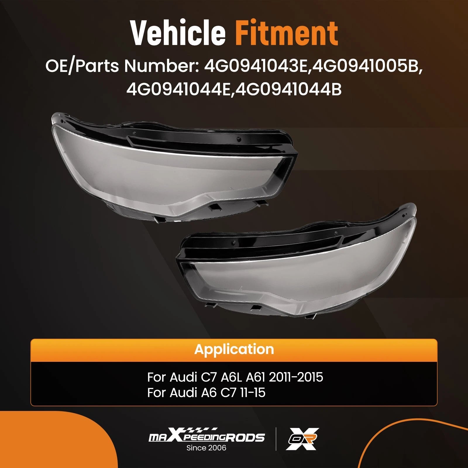 Set of 2 Headlight Lens Covers for Audi A6 C7 (2011-2015)