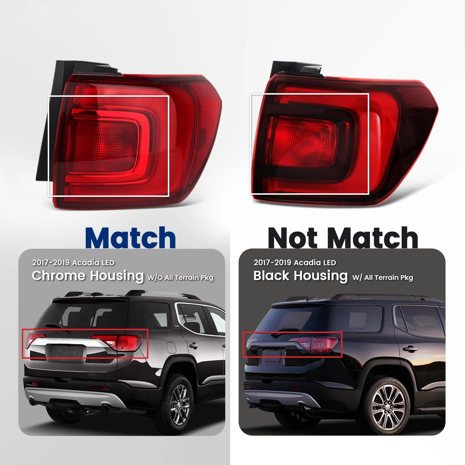 LED Taillight for GMC Acadia (2017–2019) Outer Right Side, Red Lamp