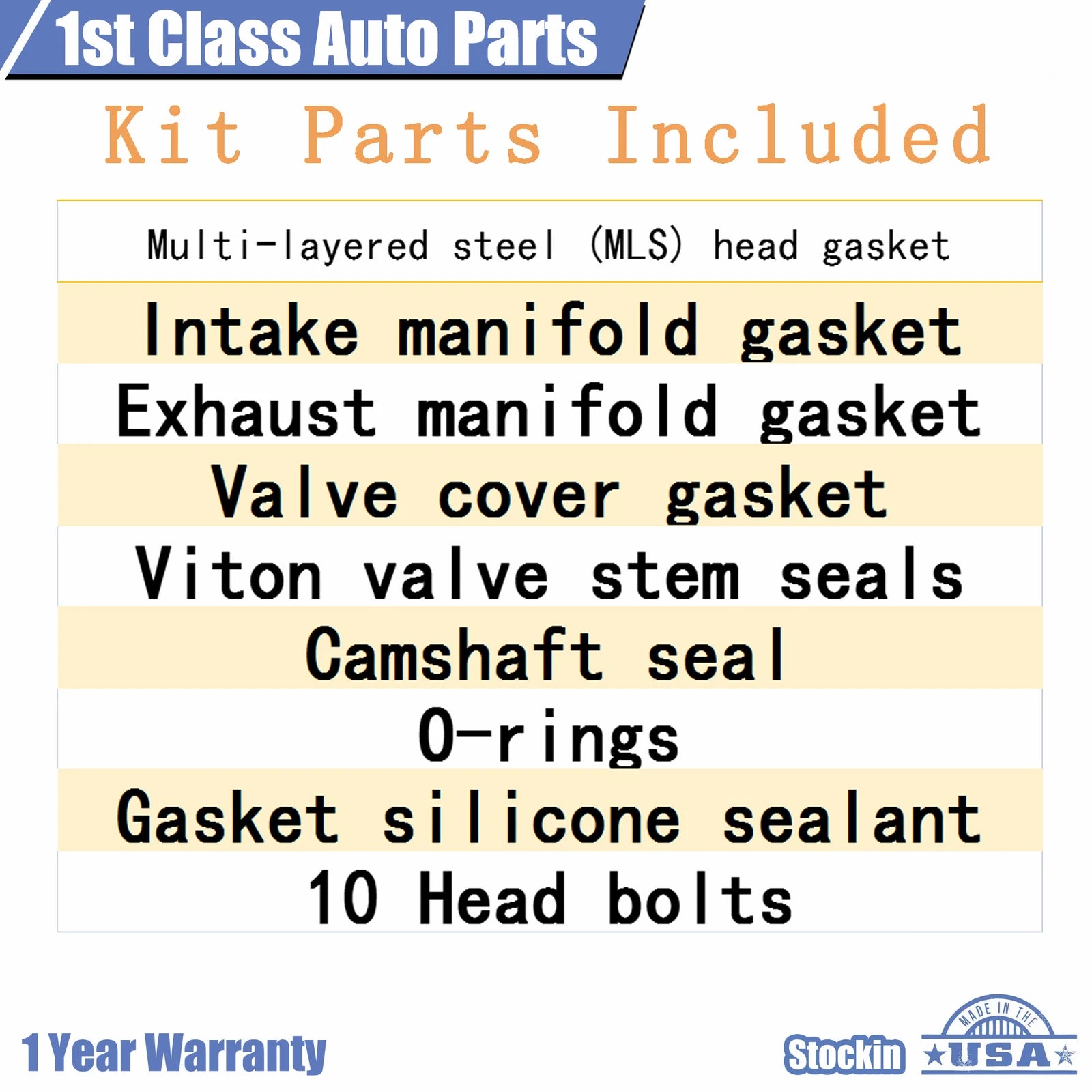 Engine Head Gasket Set with 10 Bolts for Honda 1.7L SOHC (2001-2005)