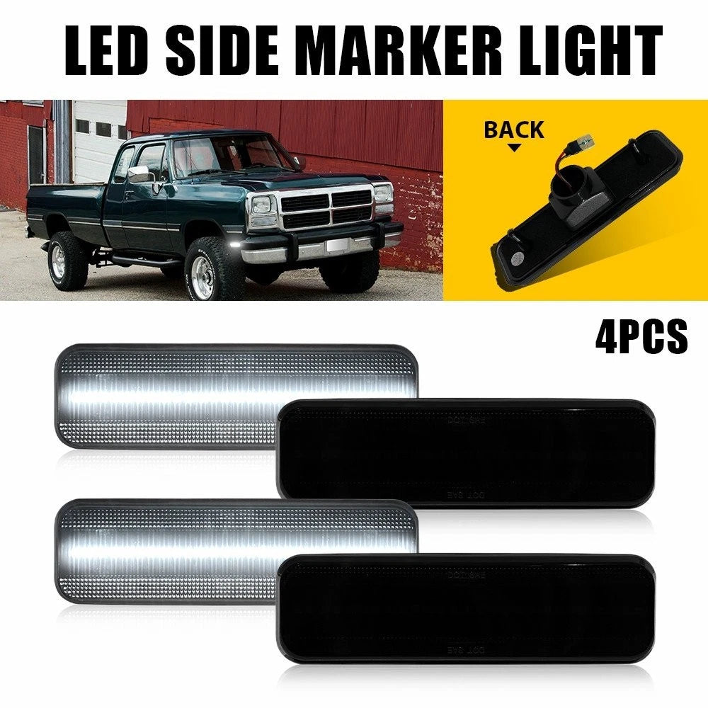 Set of 4 White LED Front + Rear Side Marker Lights for Dodge Charger (1972–1974, 1984–1987)