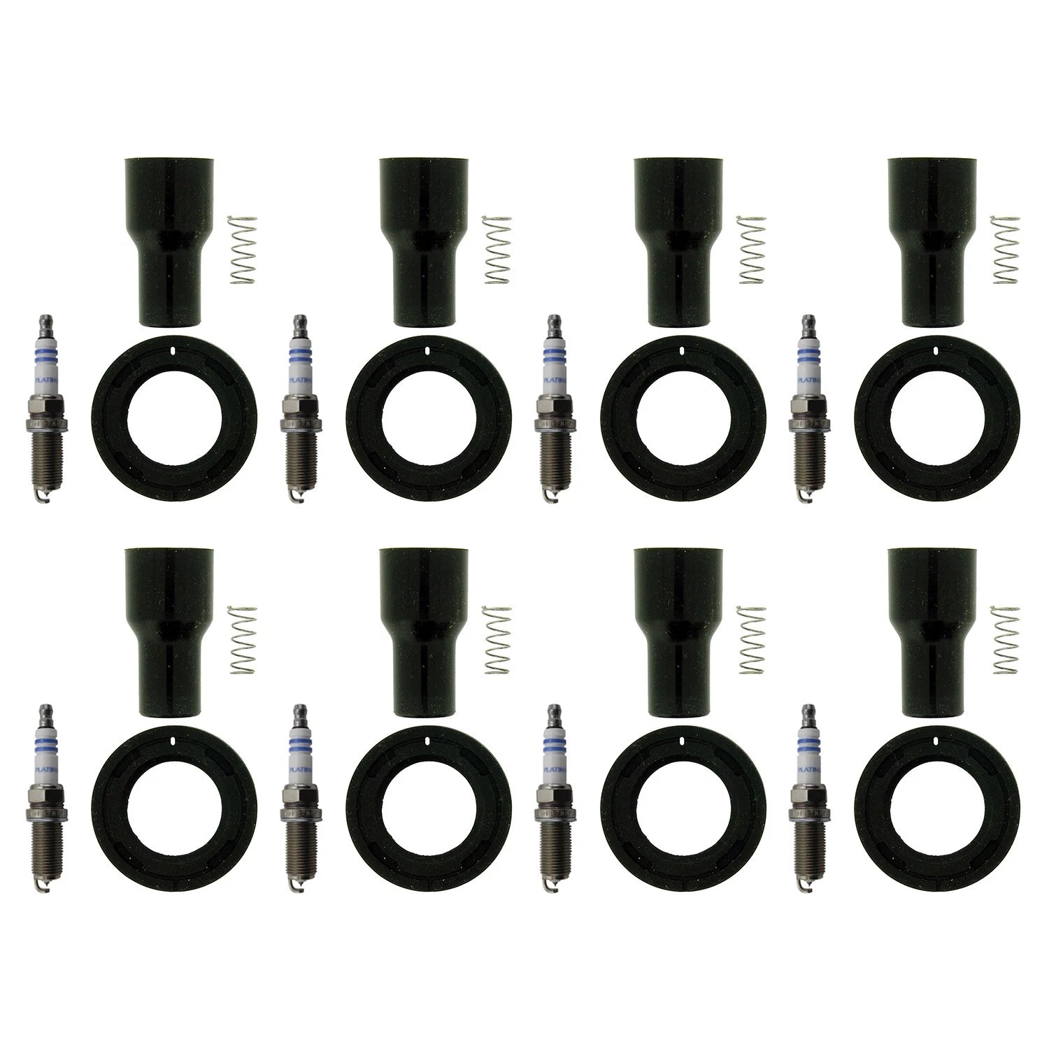 Set of 8 Bosch Platinum Spark Plugs & NGK Coil Boots for Toyota Land Cruiser (2008–2021)