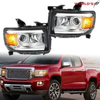 Set of 2 Front Headlights for GMC Canyon (2015–2022) Halogen with LED DRL Chrome
