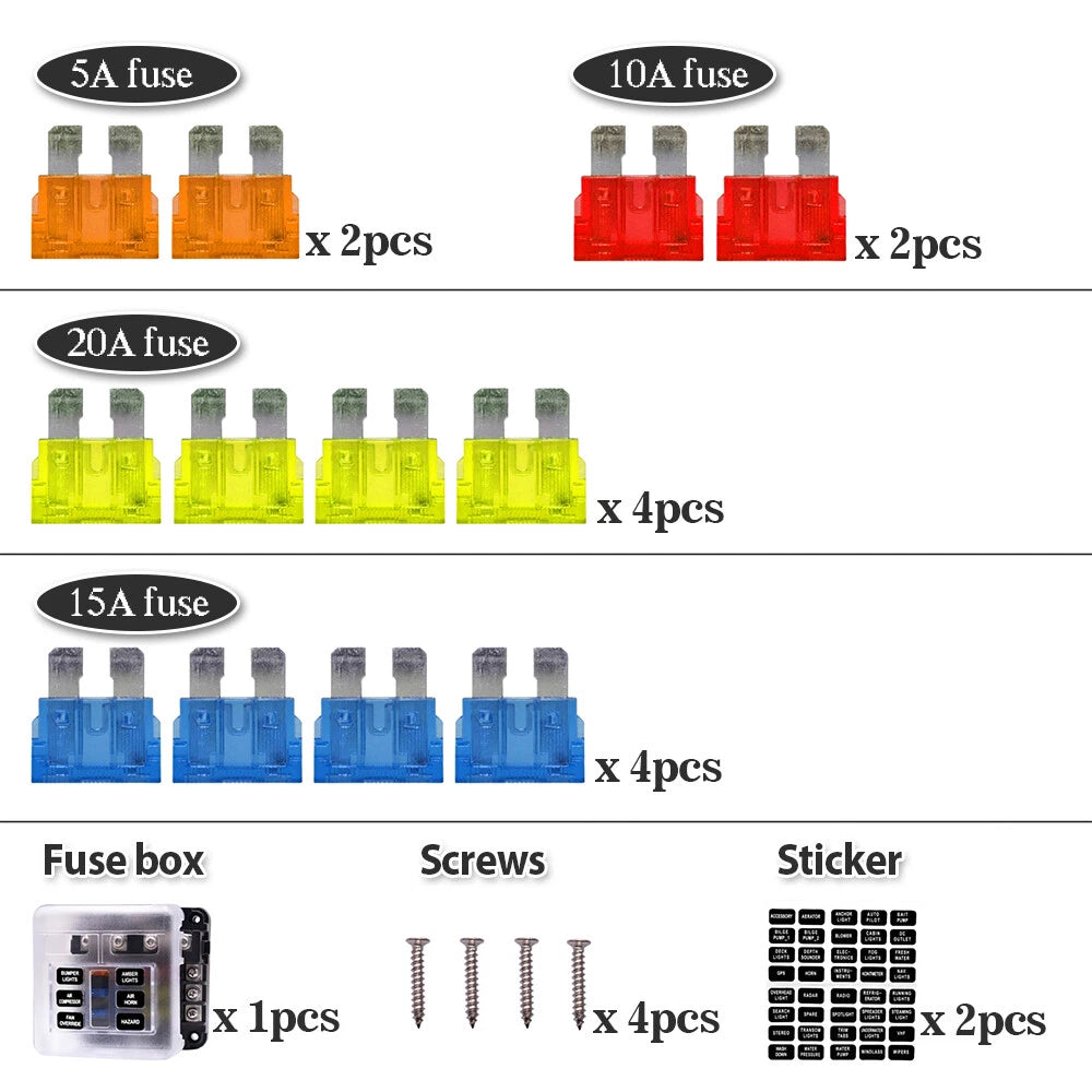 6-Way Fuse Holder Box with LED Indicator for Car Marine