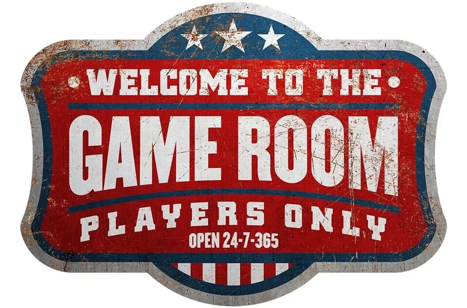 Decorative Metal Embossed Die Cut Aluminum Sign for Game Room (Made in USA)