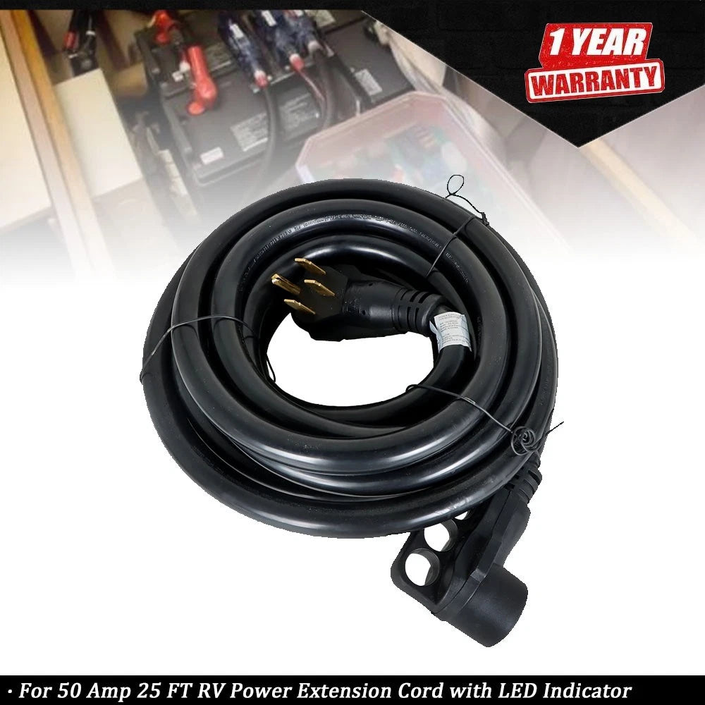 25 Feet 50 Amp RV Power Extension Cord with LED Indicator