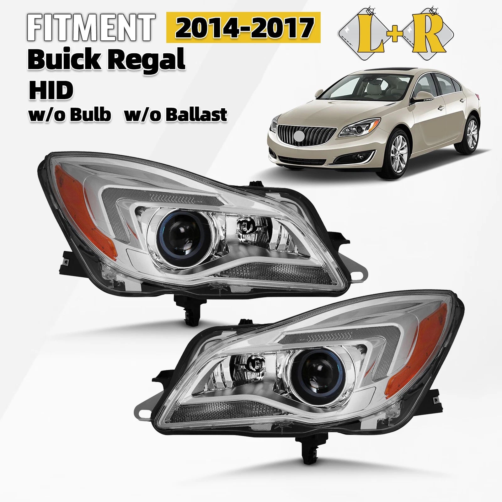 HID/Xenon Projector Headlight Set for Buick Regal (2014–2017) Left+Right Pair