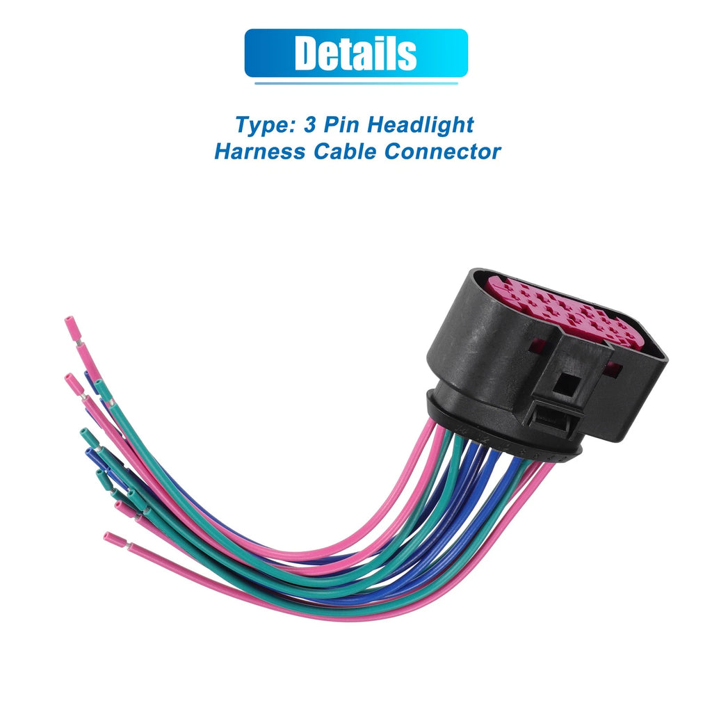 3 Pin Headlight Harness Cable Connector for VW Audi (1999–2005) No. 1J0973737