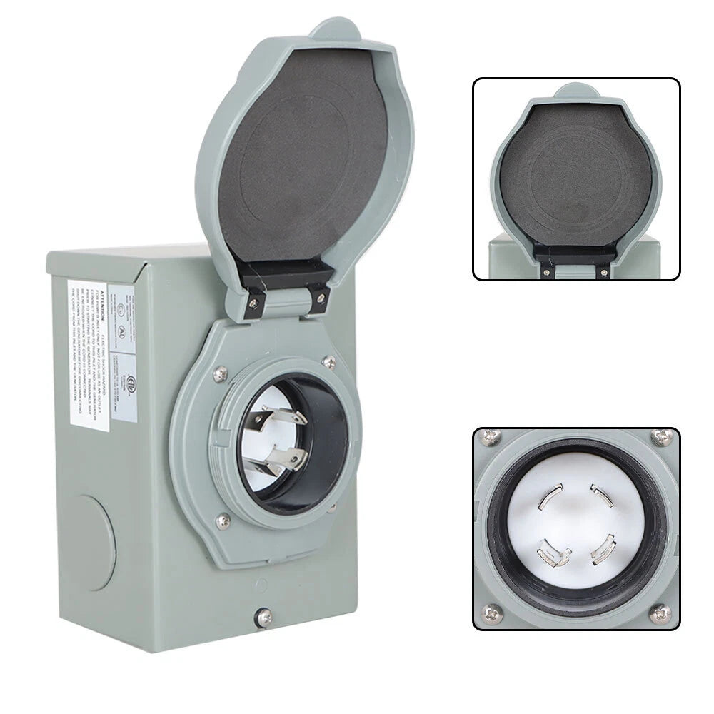 30 Amp Weatherproof Power Inlet Box for Generator (4 Prong)