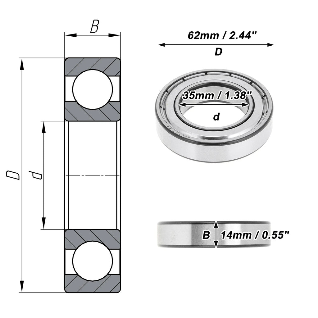 6007ZZ Deep Groove Ball Bearing for Scooter Skateboard Wheel (P4)