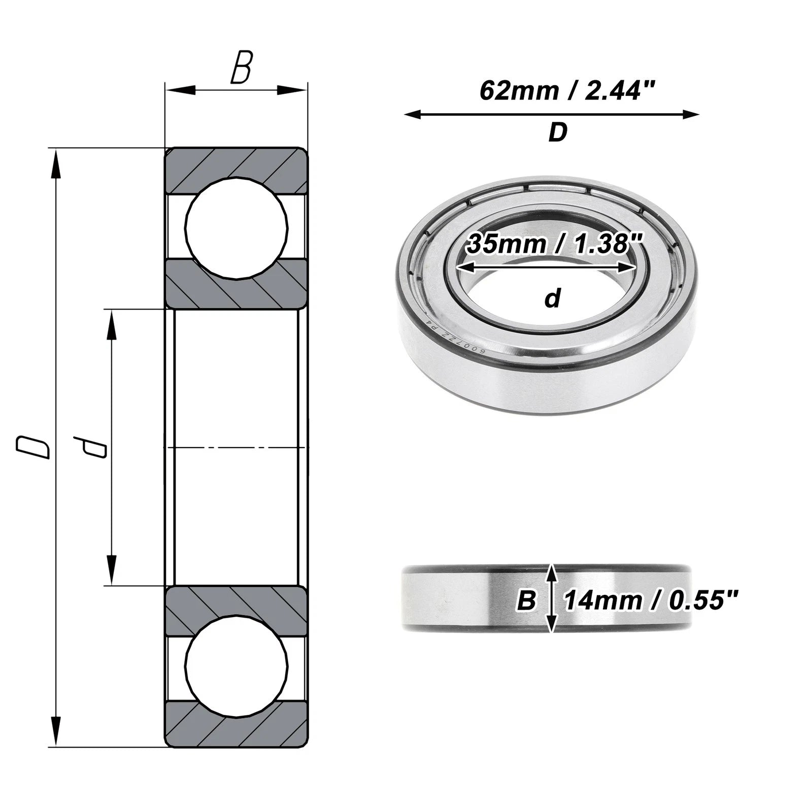 6007ZZ Deep Groove Ball Bearing for Scooter Skateboard Wheel (P4)