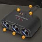 Premium Car Charger Splitter with Triple Socket High Power 120W Output
