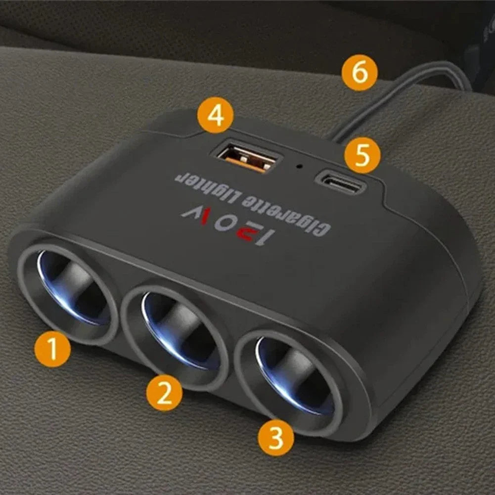 Premium Car Charger Splitter with Triple Socket High Power 120W Output