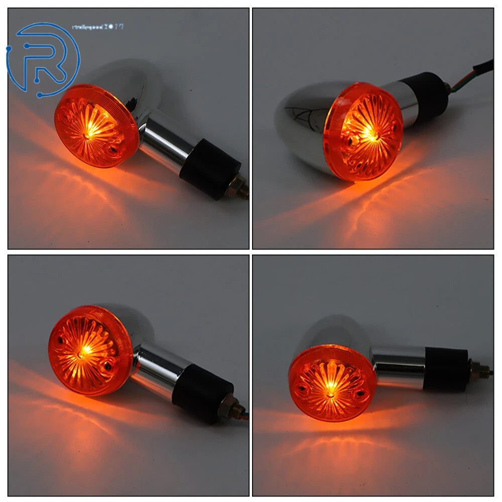 2X Amber Chrome Bullet Turn Signal Lights for Motorcycle