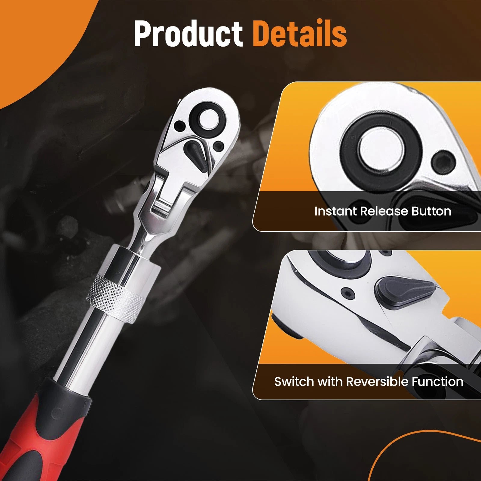 3-Piece Flex-Head Ratchet Wrench Set 72 Tooth 1/4” 3/8” 1/2” Drive