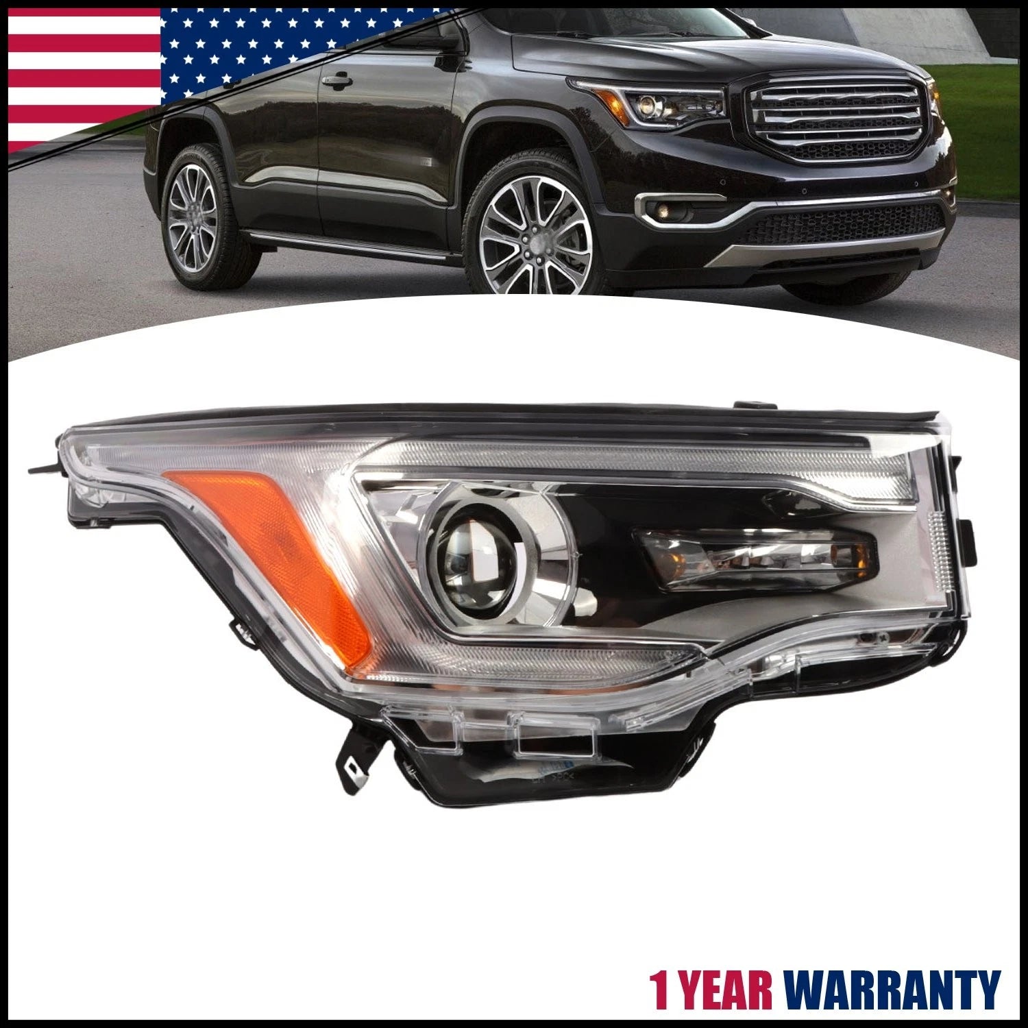 HID Projector Headlight w/ LED DRL for GMC Acadia (2017–2019)