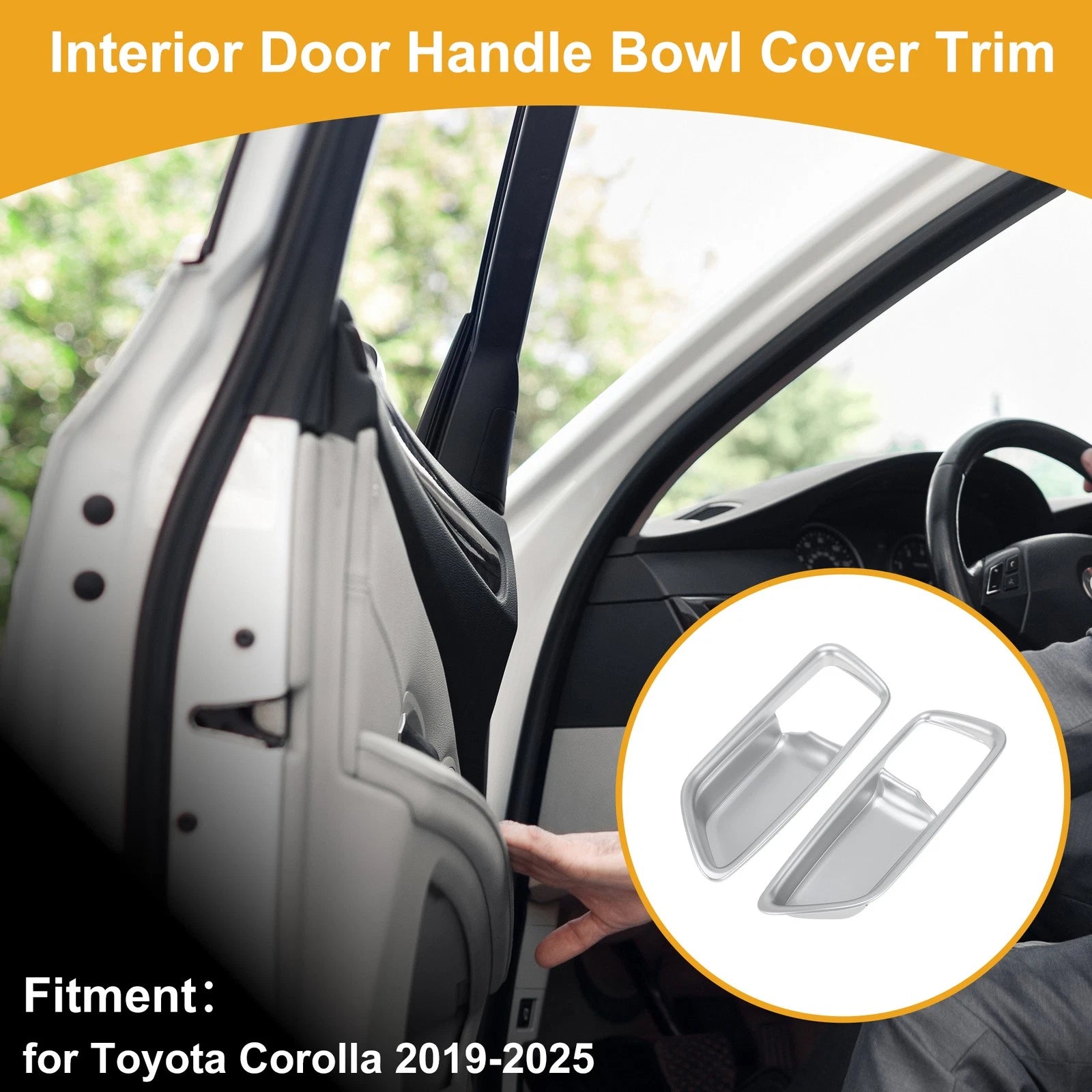 Interior Door Handle Bowl Cover Trim for Toyota Corolla (2019–2025) Silver Tone