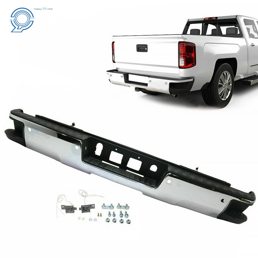 Chrome Rear Step Bumper for Chevy Silverado GMC Sierra 1500 (2014–2018)
