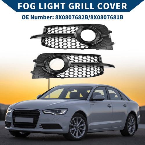 1 Pair Front Fog Light Grill for Audi A1 8X/8XA (No. 8X0807682B) Honeycomb Black