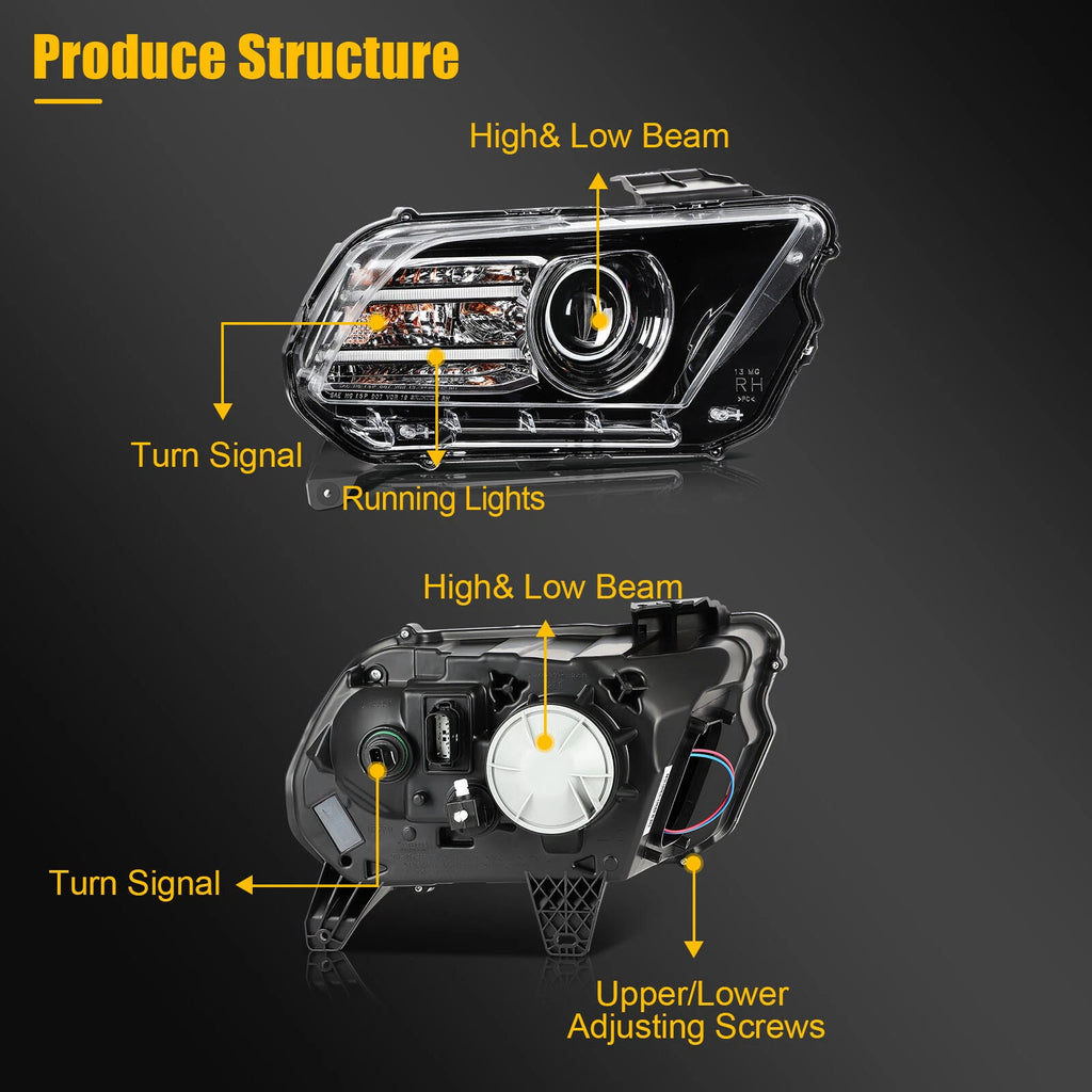 LED DRL Headlight for Ford Mustang (2013–2014) Black Housing Pair