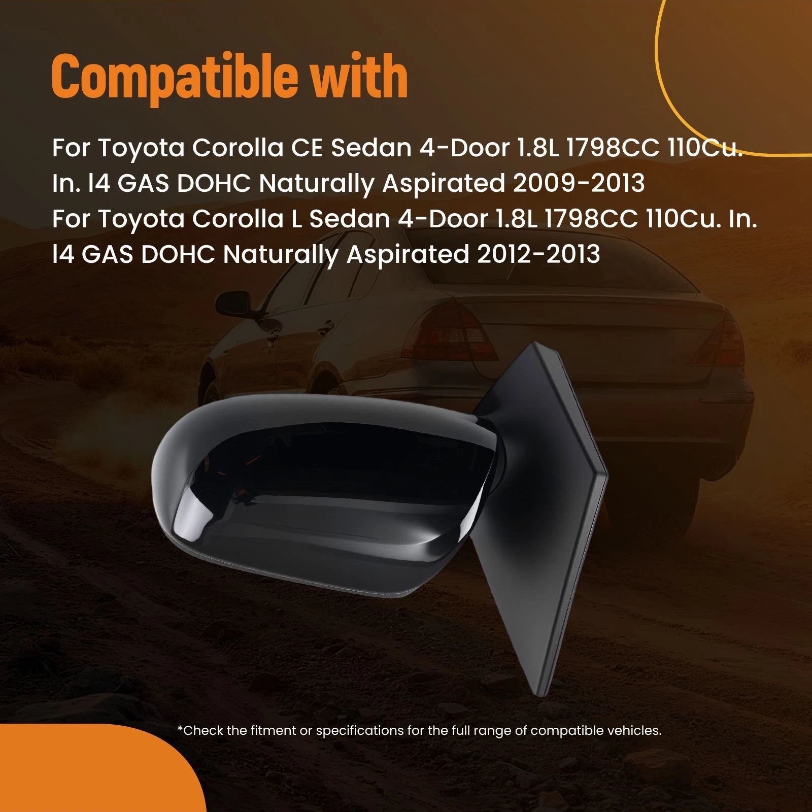 Left Rear View Mirror for Toyota Corolla S XRS (2009–2013) TO1320249