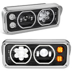 LED Projector Headlight for Kenworth Peterbilt (1981–2019) - Black Clear, Halo Ring