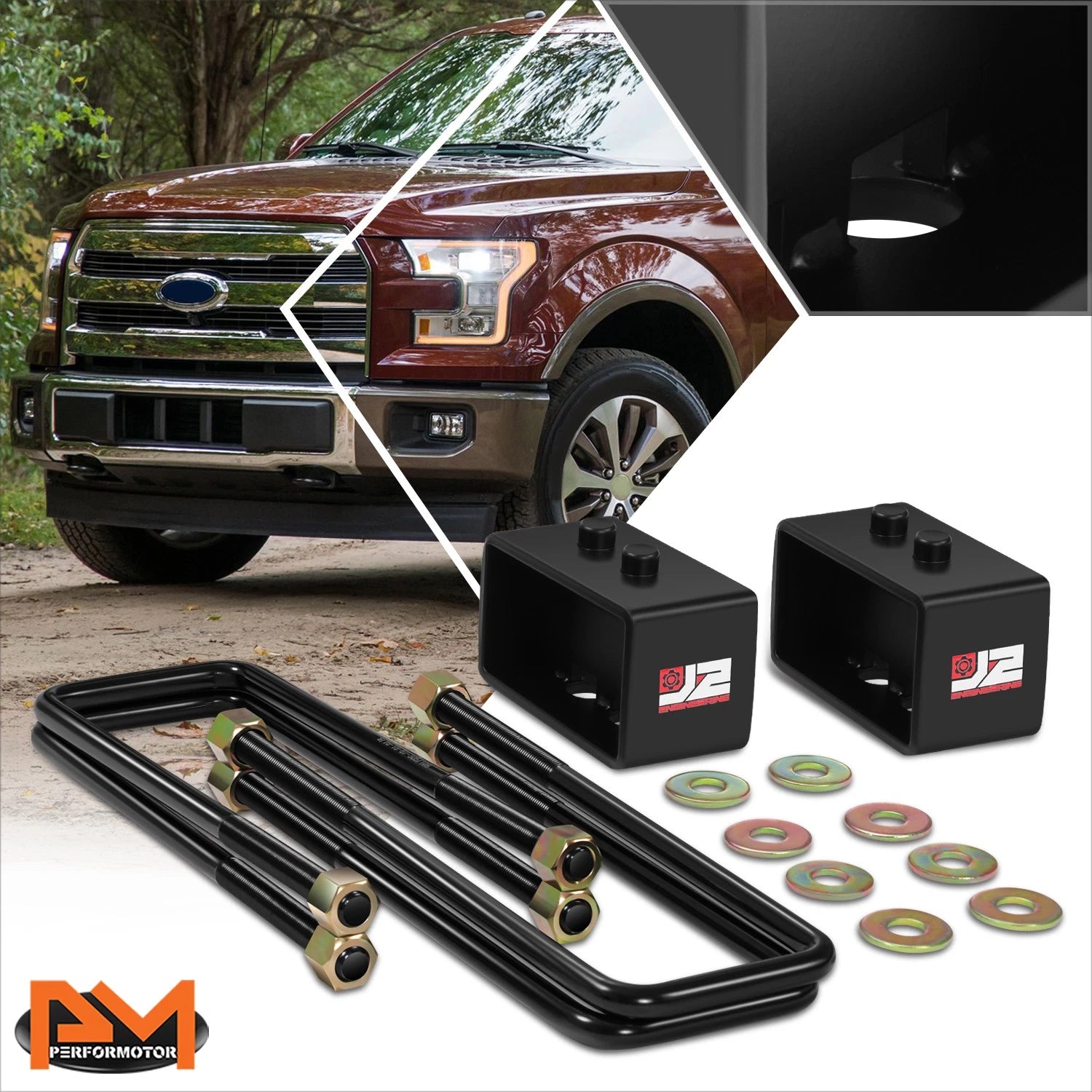 J2 Rear 3" Leaf Spring Lift Block Leveling Kit for Ford F-150 (2004–2017)