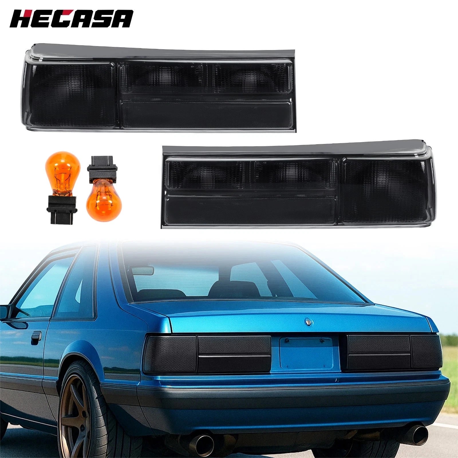 Smoked Tail Lights for Ford Mustang (1987–1993) with Bulbs