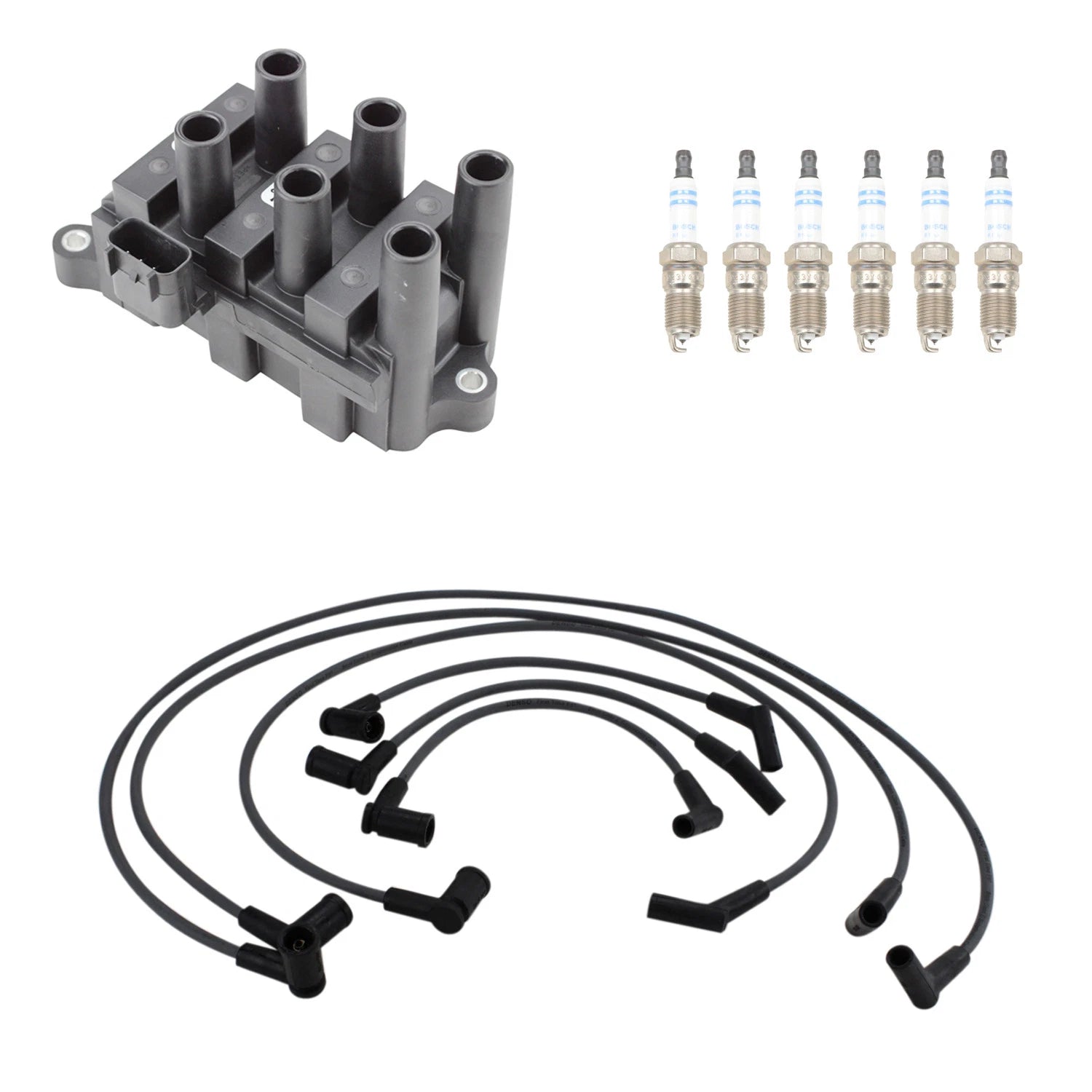 Set of 6 Denso Ignition Coil Wires & Bosch Platinum Spark Plugs for Mustang V6