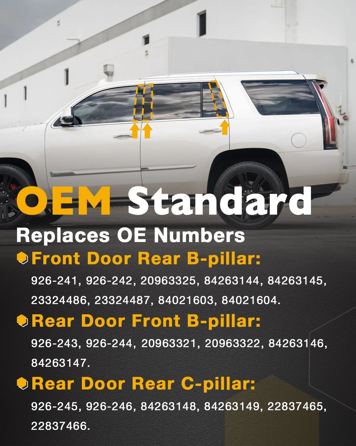 B/C Pillar Door Window Trim Molding Kit for Chevy Tahoe GMC Yukon (2015–2018)