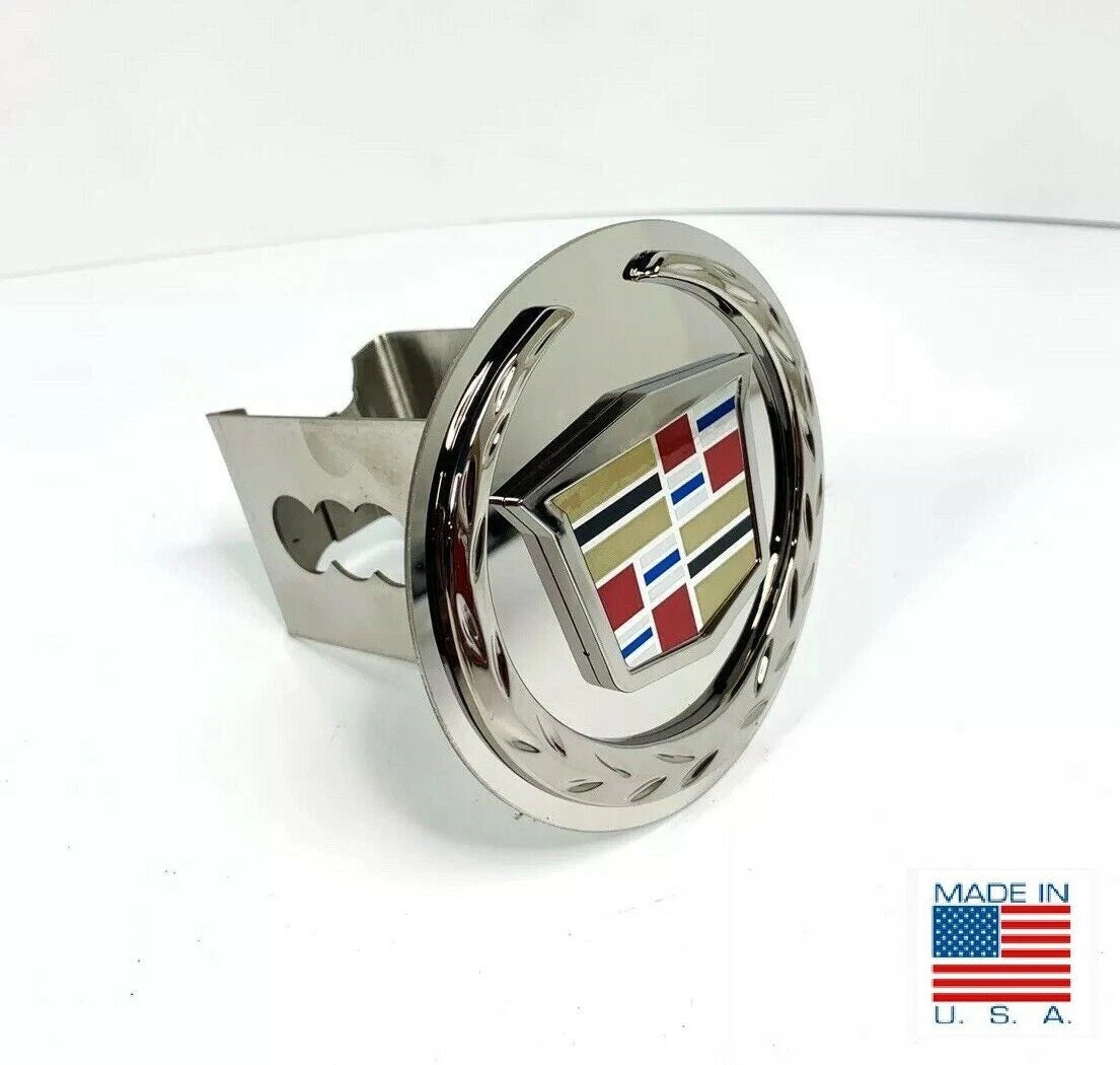 Chrome Cadillac Emblem Tow Hitch Cover Stainless Steel 2" Trailer Plug (2015–2020)