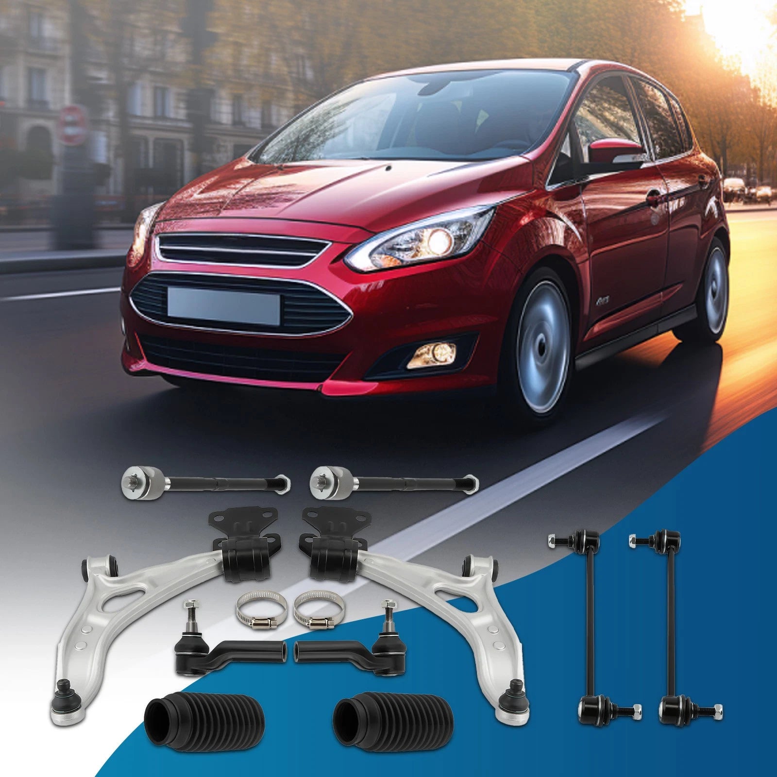 12x Front Lower Control Arms Tie Rods Sway Bar Ends Kit for Ford C-Max (2013–2018)