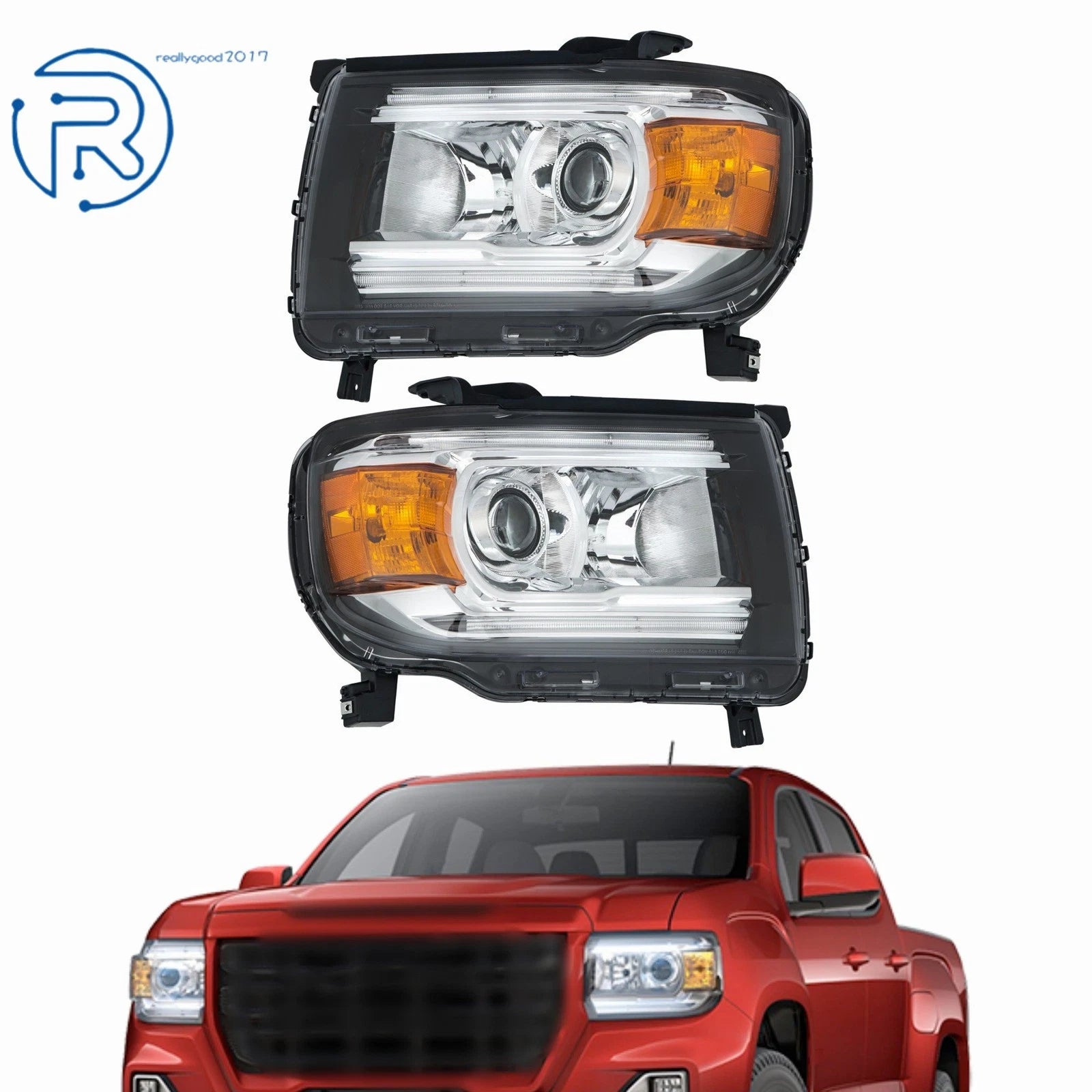 2X Halogen LED DRL Projector Headlights for GMC Canyon (2015–2022)