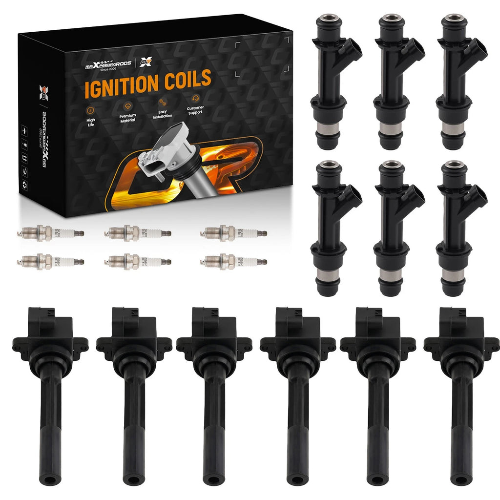 Set of 6 Fuel Injectors, 6 Ignition Coils, Spark Plugs for Isuzu Trooper (1998–1999)