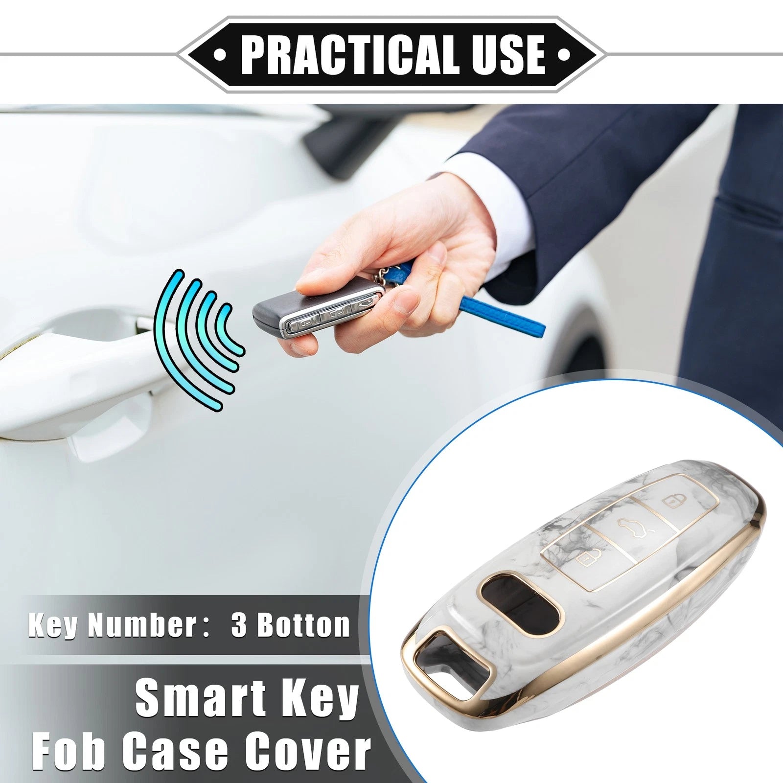 3X Remote Smart Key Fob Cover Case for Audi Q7 Q8 (2020–2021) TPU Gray