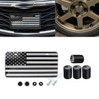 Front License Plate Valve Stem Cover for Universal Silver American Flag (—)